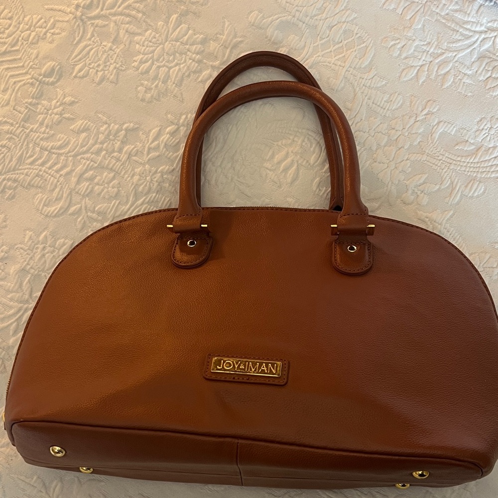 Joy & Iman leather satchel bag with gold hardware